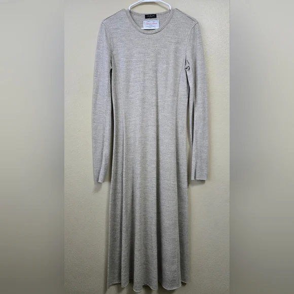 RAG & BONE Yan Japenses Wool Long-Sleeve Midi Dress Sz Small Heather Minimalist - Picture 3 of 15